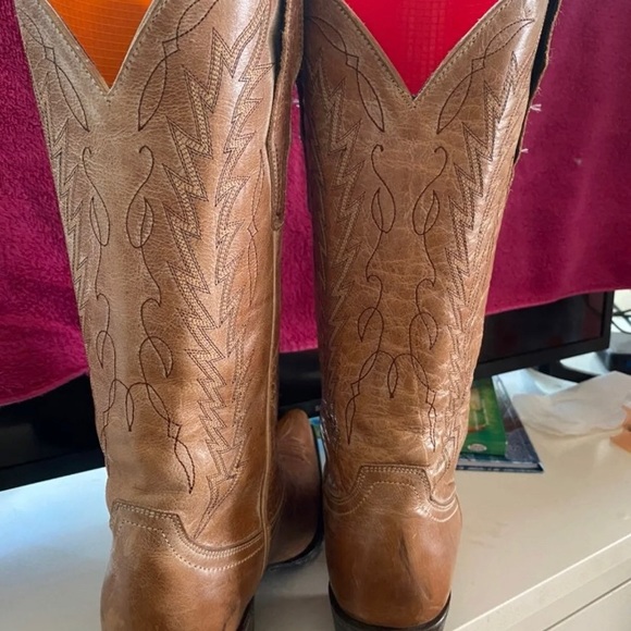 Women's Tan Goat Snip Toe Western Boots Sz 8B - Picture 4 of 7